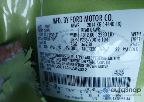 2012 Ford Escape Xlt from USA, damaged, VIN 1FMCU0D74CKA82022